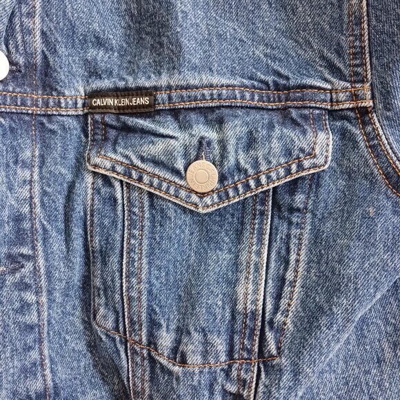 Calvin Klein Jeans Denim Jacket Mountain Embroidered Logo Size S Y2K Western - Picture 5 of 8